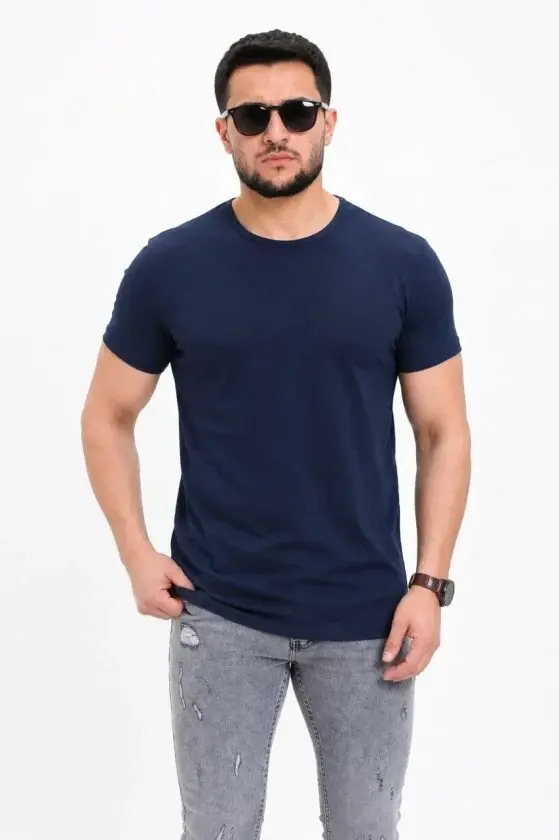 Erkek Basic Tişört Bisiklet Yaka Kısa Kol Günlük Yazlık Slim Fit T-Shirt - Lacivert-1 Erkek Basic Tişört Bisiklet Yaka Kısa Kol Günlük Yazlık Slim Fit T-Shirt - Lacivert-1