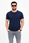Erkek Basic Tişört Bisiklet Yaka Kısa Kol Günlük Yazlık Slim Fit T-Shirt - Lacivert-2
