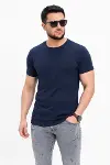 Erkek Basic Tişört Bisiklet Yaka Kısa Kol Günlük Yazlık Slim Fit T-Shirt - Lacivert-3