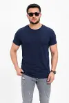 Erkek Basic Tişört Bisiklet Yaka Kısa Kol Günlük Yazlık Slim Fit T-Shirt - Lacivert-1