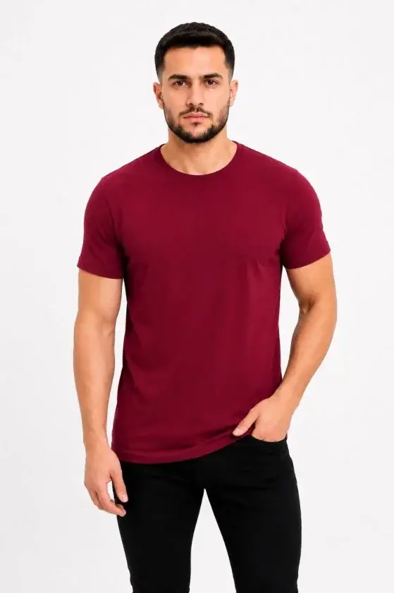 Erkek Basic Tişört Bisiklet Yaka Kısa Kol Günlük Yazlık Slim Fit T-Shirt - Bordo-1 Erkek Basic Tişört Bisiklet Yaka Kısa Kol Günlük Yazlık Slim Fit T-Shirt - Bordo-1