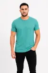 Erkek Basic Tişört Bisiklet Yaka Kısa Kol Günlük Yazlık Slim Fit T-Shirt - Su Yeşili-2