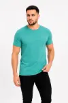Erkek Basic Tişört Bisiklet Yaka Kısa Kol Günlük Yazlık Slim Fit T-Shirt - Su Yeşili-1