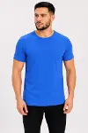 Erkek Basic Tişört Bisiklet Yaka Kısa Kol Günlük Yazlık Slim Fit T-Shirt - Saks Mavisi-3