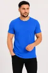 Erkek Basic Tişört Bisiklet Yaka Kısa Kol Günlük Yazlık Slim Fit T-Shirt - Saks Mavisi-1