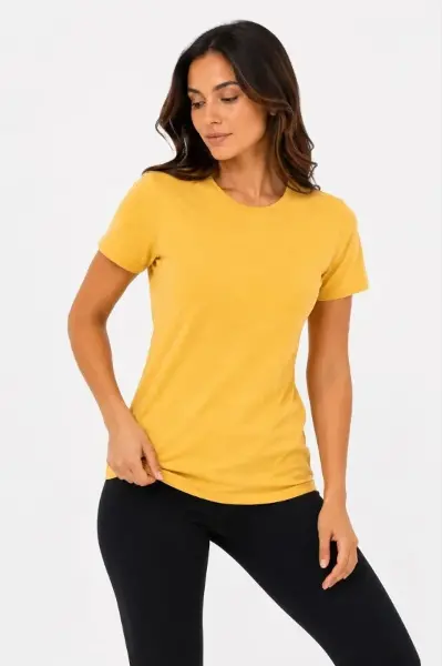 Basic Tişört Bisiklet Yaka Kısa Kol Günlük Yazlık Slim Fit T-Shirt - Sarı