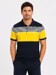 Erkek Pike Kumaş Çizgili Polo Yaka Tişört Kısa Kol Yazlık T-Shirt - Lacivert-3
