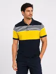 Erkek Pike Kumaş Çizgili Polo Yaka Tişört Kısa Kol Yazlık T-Shirt - Lacivert-1