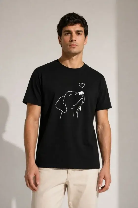 Erkek Köpek Figürlü Minimal Baskılı Tişört Kısa Kol Yazlık T-Shirt - Siyah-1 Erkek Köpek Figürlü Minimal Baskılı Tişört Kısa Kol Yazlık T-Shirt - Siyah-1