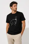 Erkek Köpek Figürlü Minimal Baskılı Tişört Kısa Kol Yazlık T-Shirt - Siyah-2