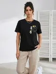 Sevimli Kedi Cep Baskılı Tişört Kısa Kol Yazlık T-Shirt - Siyah-2
