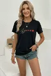 Minimal Kalp İşaret Baskılı Tişört Kısa Kol Yazlık T-Shirt - Siyah-2