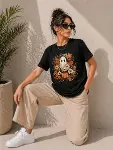 Balkabağı Hayalet Baskılı Tişört Kısa Kol Yazlık T-Shirt - Siyah-2