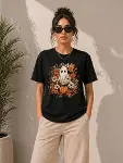 Balkabağı Hayalet Baskılı Tişört Kısa Kol Yazlık T-Shirt - Siyah-3