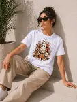 Balkabağı Hayalet Baskılı Tişört Kısa Kol Yazlık T-Shirt - Beyaz-1