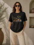 Motosiklet Baskılı Tişört Bisiklet Yaka Kısa Kol Yazlık T-Shirt - Siyah-2
