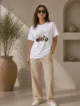 Motosiklet Baskılı Tişört Bisiklet Yaka Kısa Kol Yazlık T-Shirt - Beyaz-2