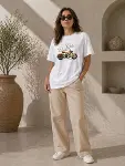 Motosiklet Baskılı Tişört Bisiklet Yaka Kısa Kol Yazlık T-Shirt - Beyaz-4