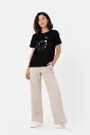 Köpek Figürlü Minimal Baskılı Tişört Kısa Kol Yazlık T-Shirt - Siyah-2