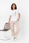 Köpek Figürlü Minimal Baskılı Tişört Kısa Kol Yazlık T-Shirt - Beyaz-2