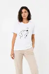 Köpek Figürlü Minimal Baskılı Tişört Kısa Kol Yazlık T-Shirt - Beyaz-3