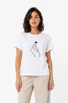 Kore Parmak Kalp Aşk Temalı Minimal Baskılı Tişört Yazlık Kısa Kol T-Shirt  - Beyaz-2