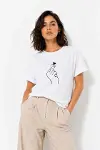 Kore Parmak Kalp Aşk Temalı Minimal Baskılı Tişört Yazlık Kısa Kol T-Shirt  - Beyaz-1