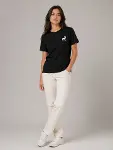 Minimal Geyik Logolu Tişört Bisiklet Yaka Kısa Kol Yazlık T-Shirt - Siyah-2