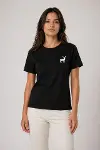Minimal Geyik Logolu Tişört Bisiklet Yaka Kısa Kol Yazlık T-Shirt - Siyah-3
