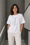 Minimal Gitar Baskılı Tişört T-Shirt Yazlık Kısa Kol Bisiklet Yaka T-Shirt  - Beyaz-2