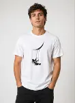 Erkek Astronot Ay Temalı Tişört Kısa Kol Yazlık Bisiklet Yaka T-Shirt - Beyaz-3