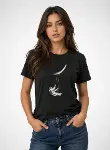 Astronot Ay Temalı Tişört Kısa Kol Yazlık Bisiklet Yaka T-Shirt - Siyah-2