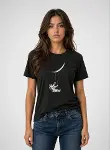 Astronot Ay Temalı Tişört Kısa Kol Yazlık Bisiklet Yaka T-Shirt - Siyah-3