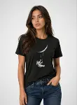 Astronot Ay Temalı Tişört Kısa Kol Yazlık Bisiklet Yaka T-Shirt - Siyah-1
