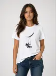 Astronot Ay Temalı Tişört Kısa Kol Yazlık Bisiklet Yaka T-Shirt - Beyaz-2