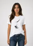 Astronot Ay Temalı Tişört Kısa Kol Yazlık Bisiklet Yaka T-Shirt - Beyaz-3