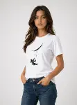 Astronot Ay Temalı Tişört Kısa Kol Yazlık Bisiklet Yaka T-Shirt - Beyaz-1
