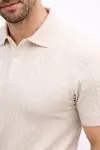 Erkek Yazlık Triko Tişört Kısa Kol Polo Yaka Düğmeli T-Shirt - Krem-1