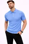 Erkek Yazlık Triko Tişört Kısa Kol Polo Yaka Düğmeli T-Shirt - Bebek Mavisi-2