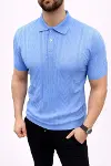 Erkek Yazlık Triko Tişört Kısa Kol Polo Yaka Düğmeli T-Shirt - Bebek Mavisi-3