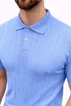 Erkek Yazlık Triko Tişört Kısa Kol Polo Yaka Düğmeli T-Shirt - Bebek Mavisi-1