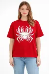 Örümcek Baskılı Tişört Kısa Kollu Bisiklet Yaka T-Shirt - Kırmızı-2