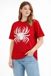 Örümcek Baskılı Tişört Kısa Kollu Bisiklet Yaka T-Shirt - Kırmızı-3