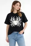 Örümcek Baskılı Tişört Kısa Kollu Bisiklet Yaka T-Shirt - Siyah-2