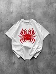 Örümcek Baskılı Tişört Kısa Kollu Bisiklet Yaka T-Shirt - Beyaz-3