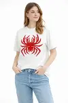 Örümcek Baskılı Tişört Kısa Kollu Bisiklet Yaka T-Shirt - Beyaz-1