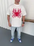 Erkek Örümcek Baskılı Tişört Kısa Kollu Bisiklet Yaka T-Shirt - Beyaz-2