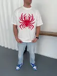 Erkek Örümcek Baskılı Tişört Kısa Kollu Bisiklet Yaka T-Shirt - Beyaz-3