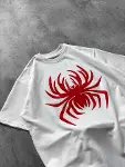 Erkek Örümcek Baskılı Tişört Kısa Kollu Bisiklet Yaka T-Shirt - Beyaz-1
