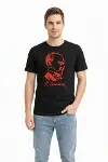 Erkek Atatürk Baskılı Tişört Kısa Kollu Bisiklet Yaka T-Shirt - Siyah-3